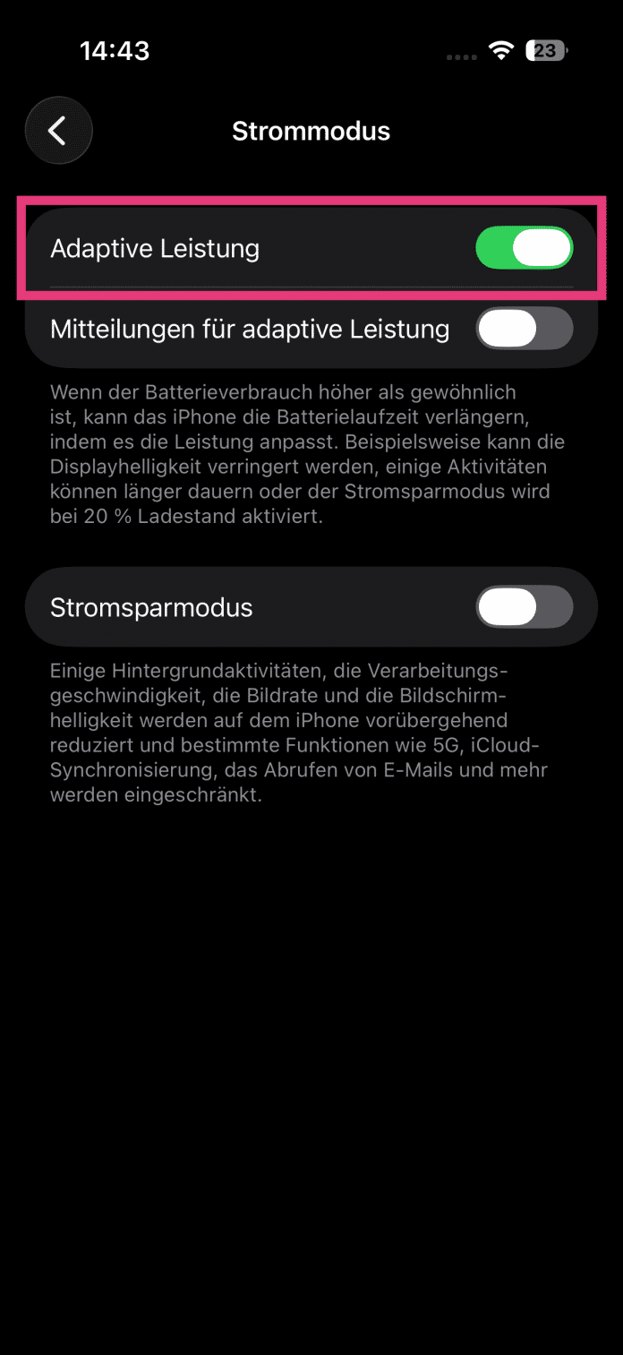 Adaptive leistung aktivieren