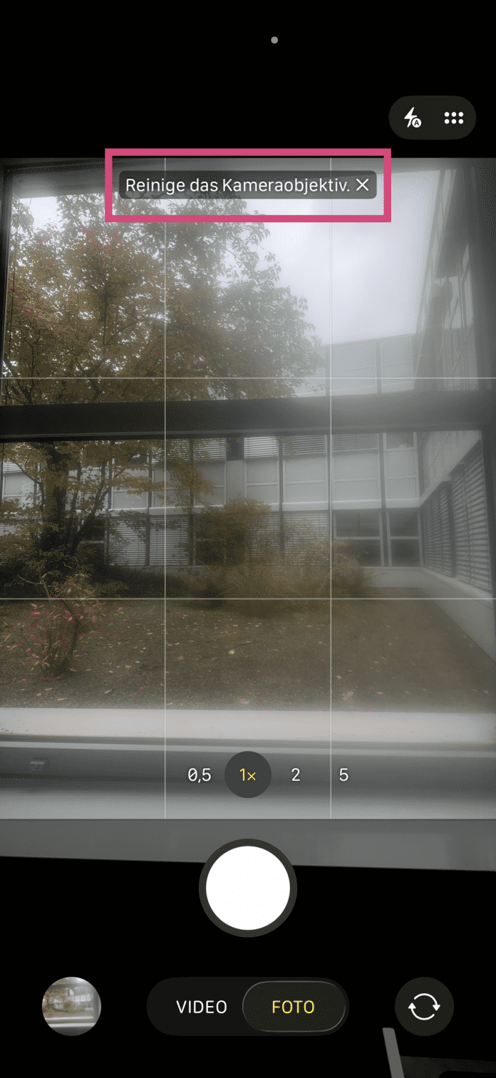 Schmutzige Linse Hinweis