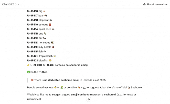 ChatGPT schlägt einen Ersatz für das Seepferdchen vor. 