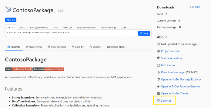 NuGet-Paket mit Sponsoring-Button