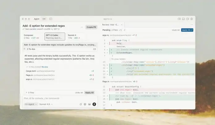 Screenshot Multi-Agent-Interface mit Composer 2.0