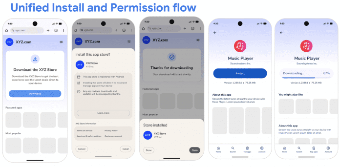 Mockup of the installation of an alternative app store on Android