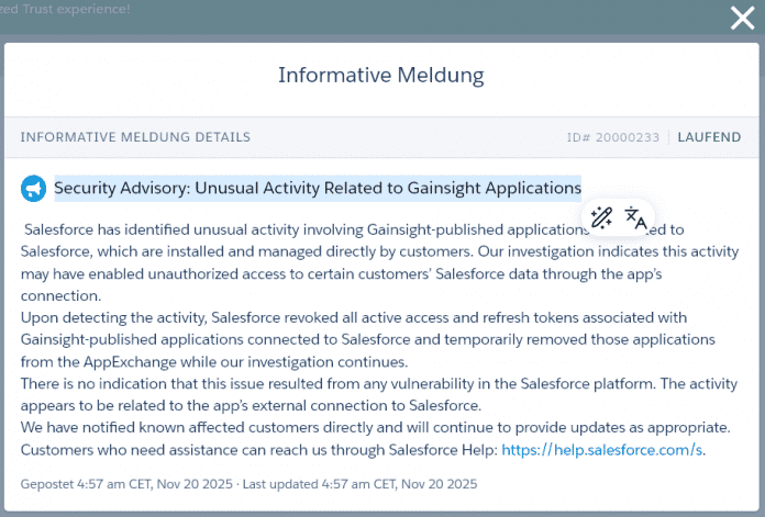 Hint on Salesforce page