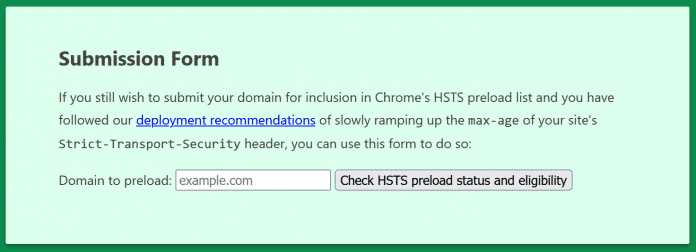 Domains lassen sich per Formular auf  für HSTS registrieren (Abb. 1).