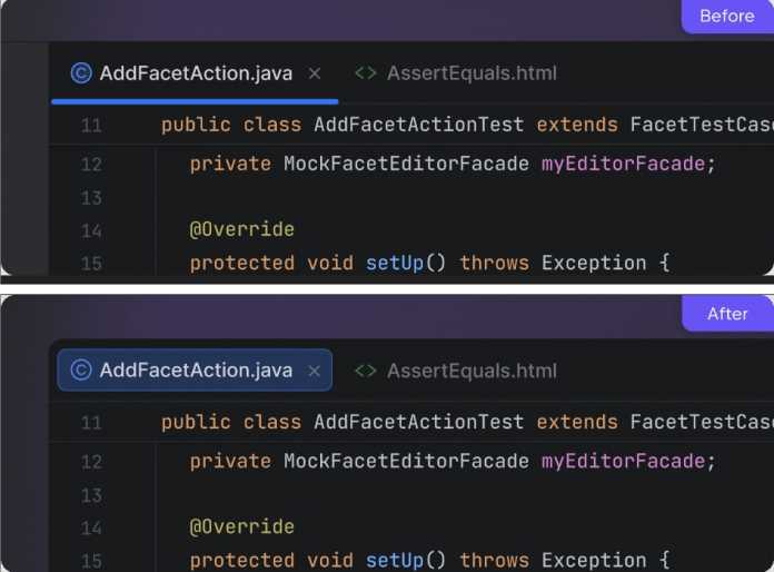 Before (top) and after (bottom): In the Islands Theme, active tabs are more clearly visible.