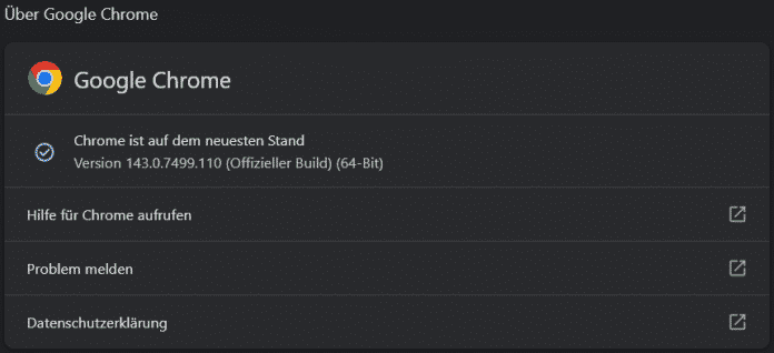 Versionsdialog von Google Chrome