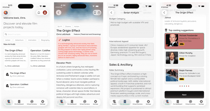 4 SCreenshots der App