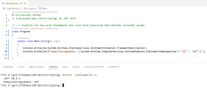Die File-based App lässt sich auch mit der Main()-Methode in der Klasse Program starten (Abb. 2).