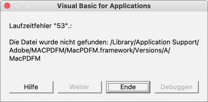  Eine vermeintliche Nachricht aus der Vergangenheit: Fehlermeldungen von VBA-Add-ins sehen am Mac aus wie einst unter Windows 95