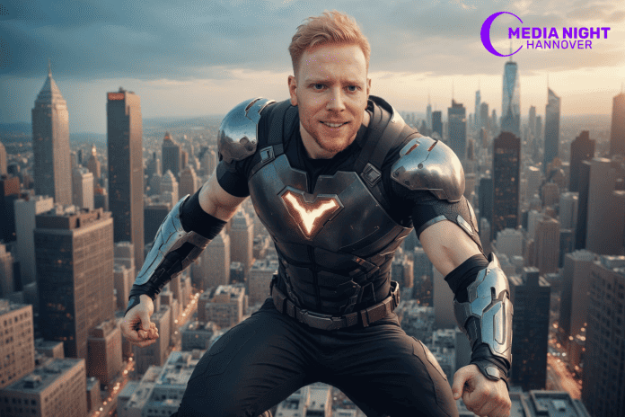 Superheldenbild aus Fotobox mit KI