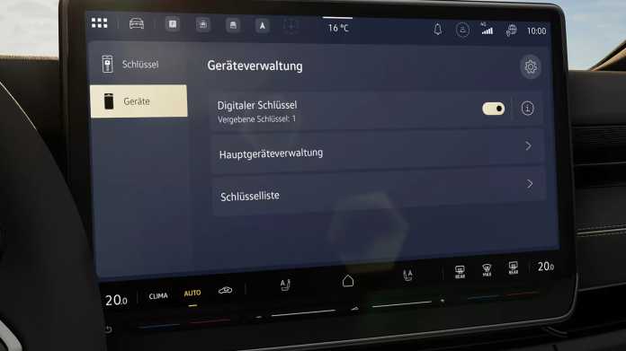 Bildschirm eines VW ID. mit digitaler Schlüsselverwaltung
