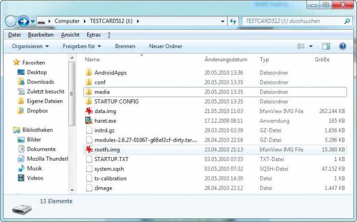 XDAndroid besteht im Auslieferungszustand aus nur wenigen Dateien, die auf die SD-Karte zu kopieren sind.