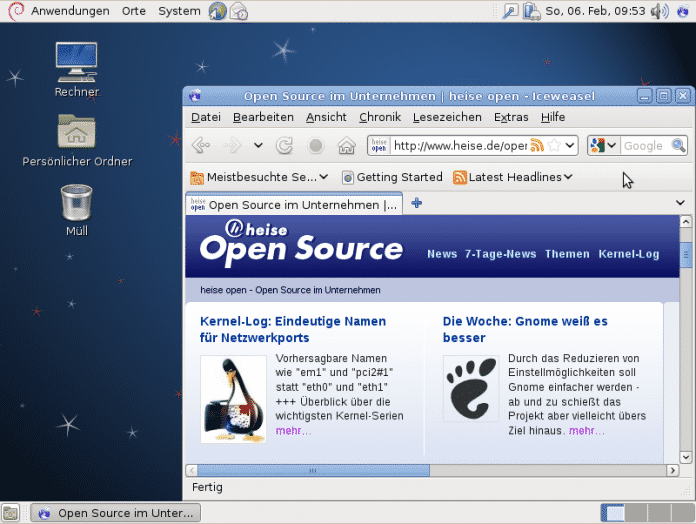 Desktop von Debian 6.0 Squeeze