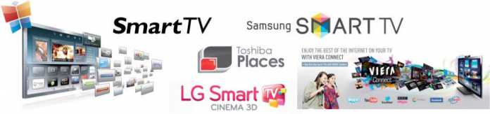 Mit einem bunten Logo-Reigen weisen die Hersteller auf ihre smarten Fernseher hin.