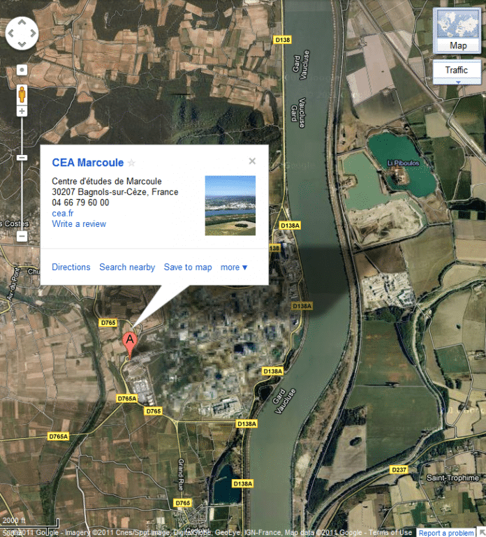 Das Geländer der  Atomanlage Marcoule in Google Maps