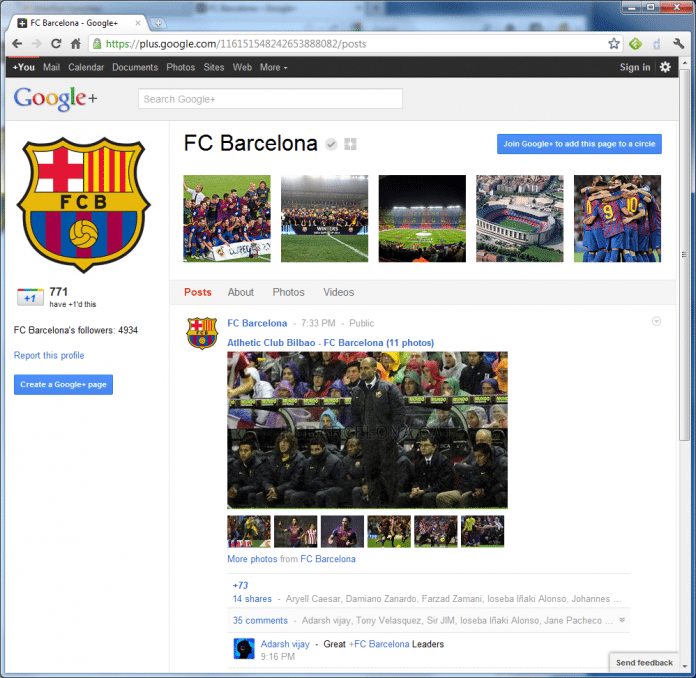 Google-Plus-Seite vom FC Barcelona