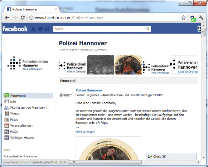 Facebook-Auftritt der Polizei Hannover