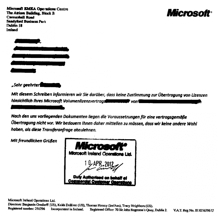 Microsoft-Schreiben vom 10.4.2012