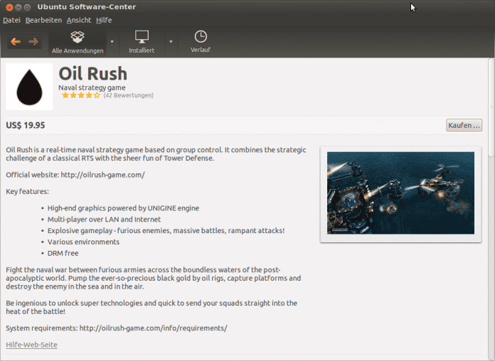 Mit Oilrush ist bereits ein aktuelles, kommerzielles Spiel über das Ubuntu Software-Center verfügbar und damit leicht zu installieren. Zum Kauf ist ein Konto bei Ubuntu One nötig.