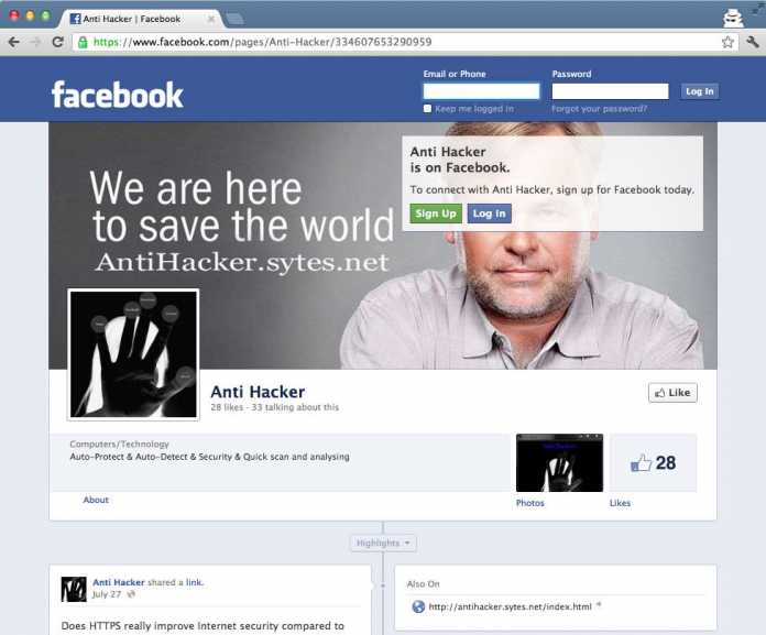 Facebook-Seite von Anti Hacker