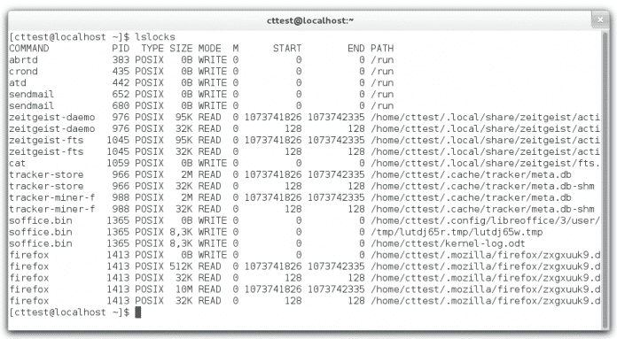 Lslocks zeigt Dateien an, die Programme sperren.