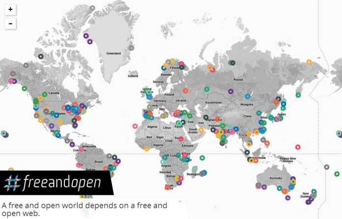 Mit einer Weltkarte will Google die Unterstützung für seine Petition &quot;Free and Open&quot; zum Schutz des freien Internet illustrieren.