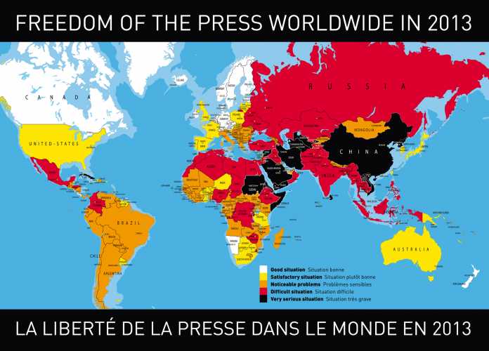Weltkarte über Pressefreiheit