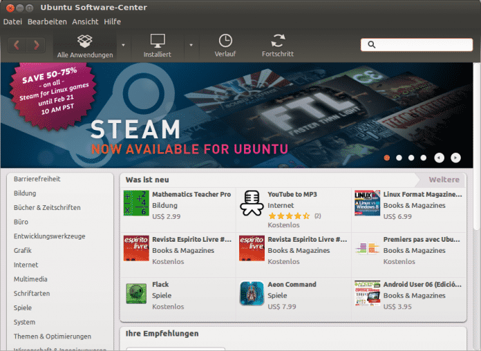 Steam im Software-Center