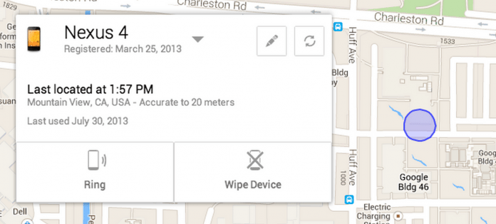 Screenshot vom Android Device Manager