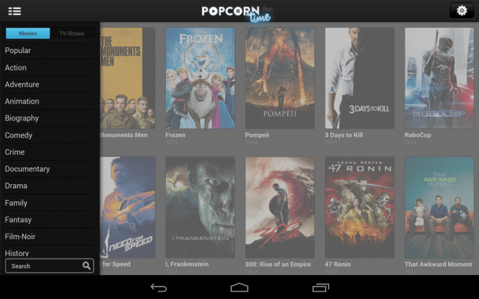 Popcorn Time sieht unter Android aus wie unter Window, Linux und Mac OS X.