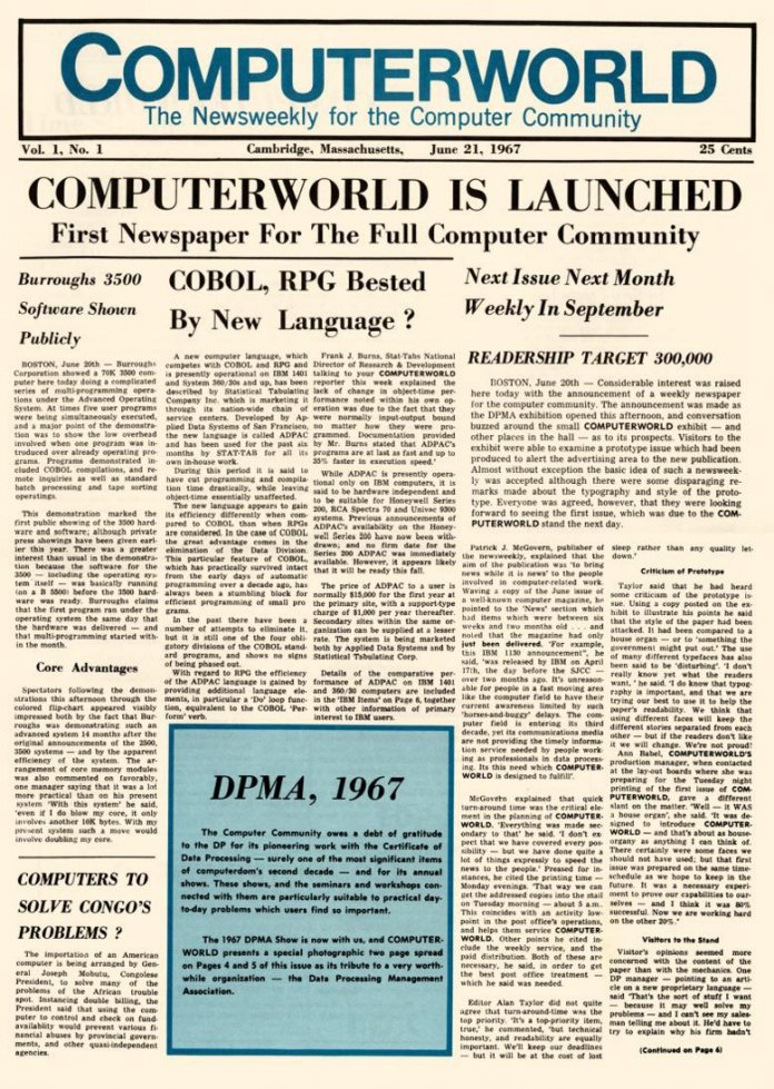 Ein Dino nimmt Abschied: Die Computerworld - hier die Erstausgabe von 1967 - wird es künftig nur noch digital geben.