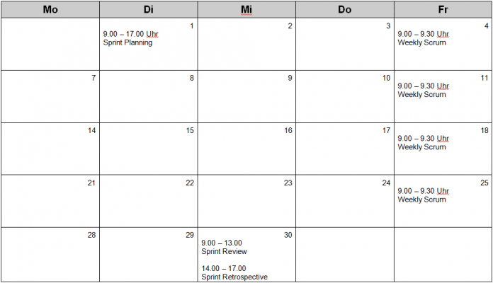 Beispiel eines Kalenders mit Agility Guide Events (Abb. 1)