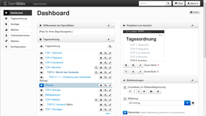 Neue Funktionen für OpenSlides in Version 1.7