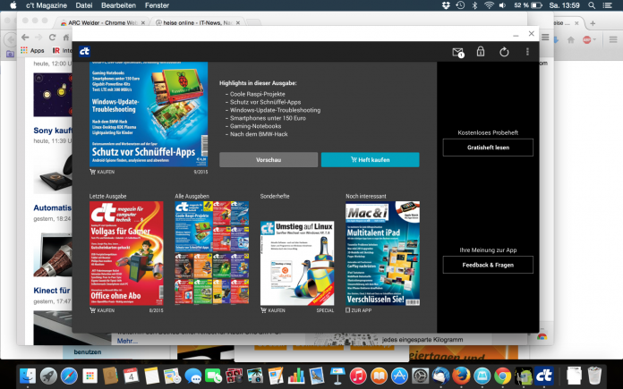Auch die c't-App läuft nun im Chrome-Browser unter Mac OS X.
