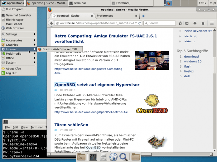 Sicherheitstechnisch zwar &quot;cutting edge&quot;, wirkt OpenBSD 5.8 als Desktop-System (hier mit Xfce) nur hausbacken, erfüllt jedoch seinen Zweck.