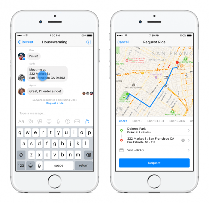 Mitfahrgelegenheit per Chat: Messenger-Nutzer können in den USA bequem Uber-Fahrten buchen.