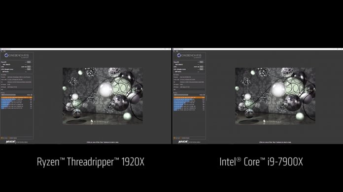 Cinebench R15: Threadripper 1920X vs. Intel Core i9-7900