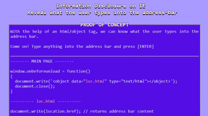 Bug: Internet Explorer verrät Inhalt der Adressleiste