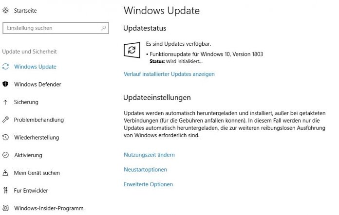 Wem das &quot;Windows 10 April 2018 Update&quot; nicht automatisch angeboten wird, der kann es in &quot;Einstellungen/Windows Update&quot;  aktivieren