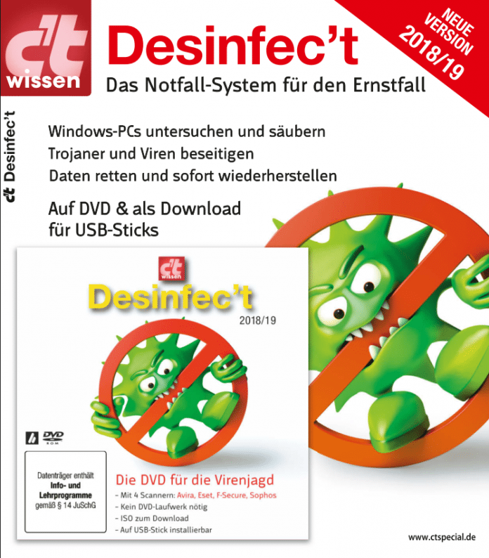 Das Heft gibt es mit DVD am Kiosk, mit Download-Code als E-Paper oder auf einem USB-Stick, von dem auch Desinfec't startet.