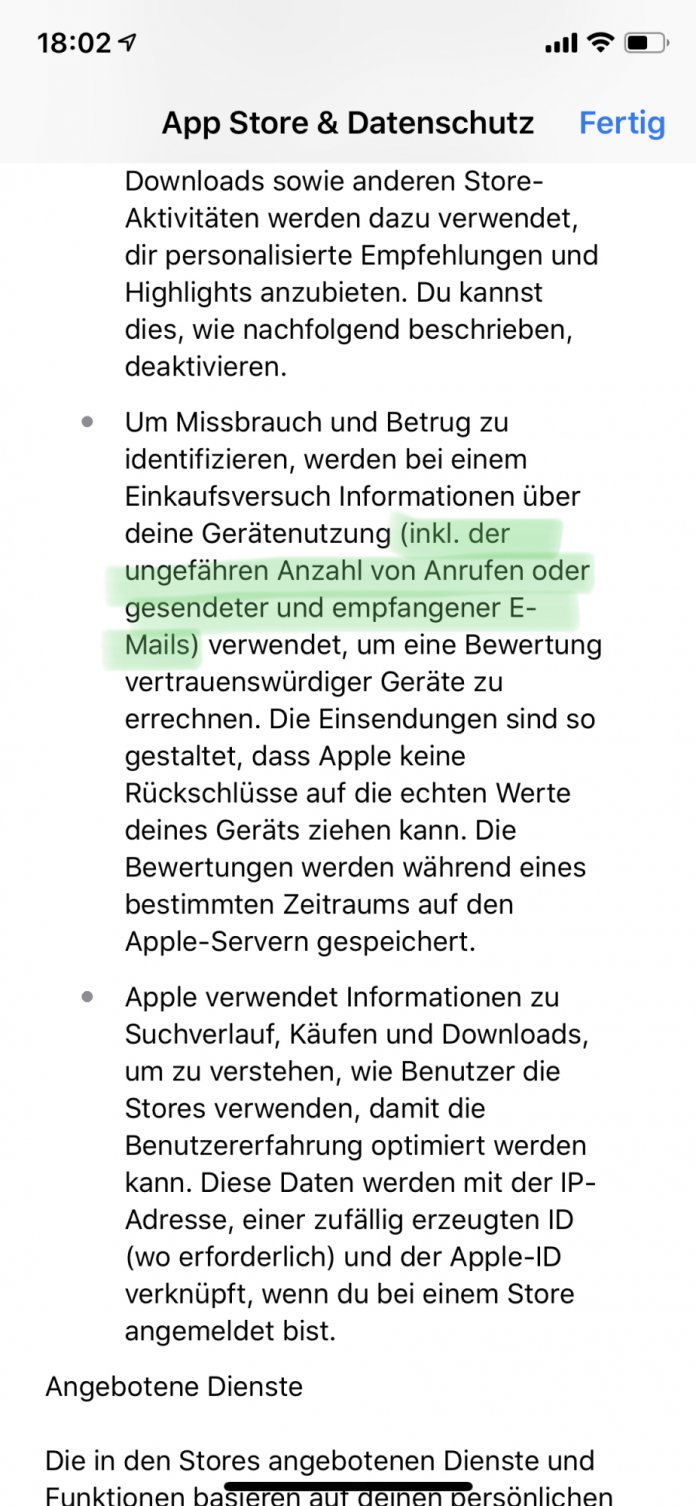 Die Erfassung von Daten zur Gerätenutzung erwähnt Apple in den neuen Datenschutzhinweisen des App Stores.