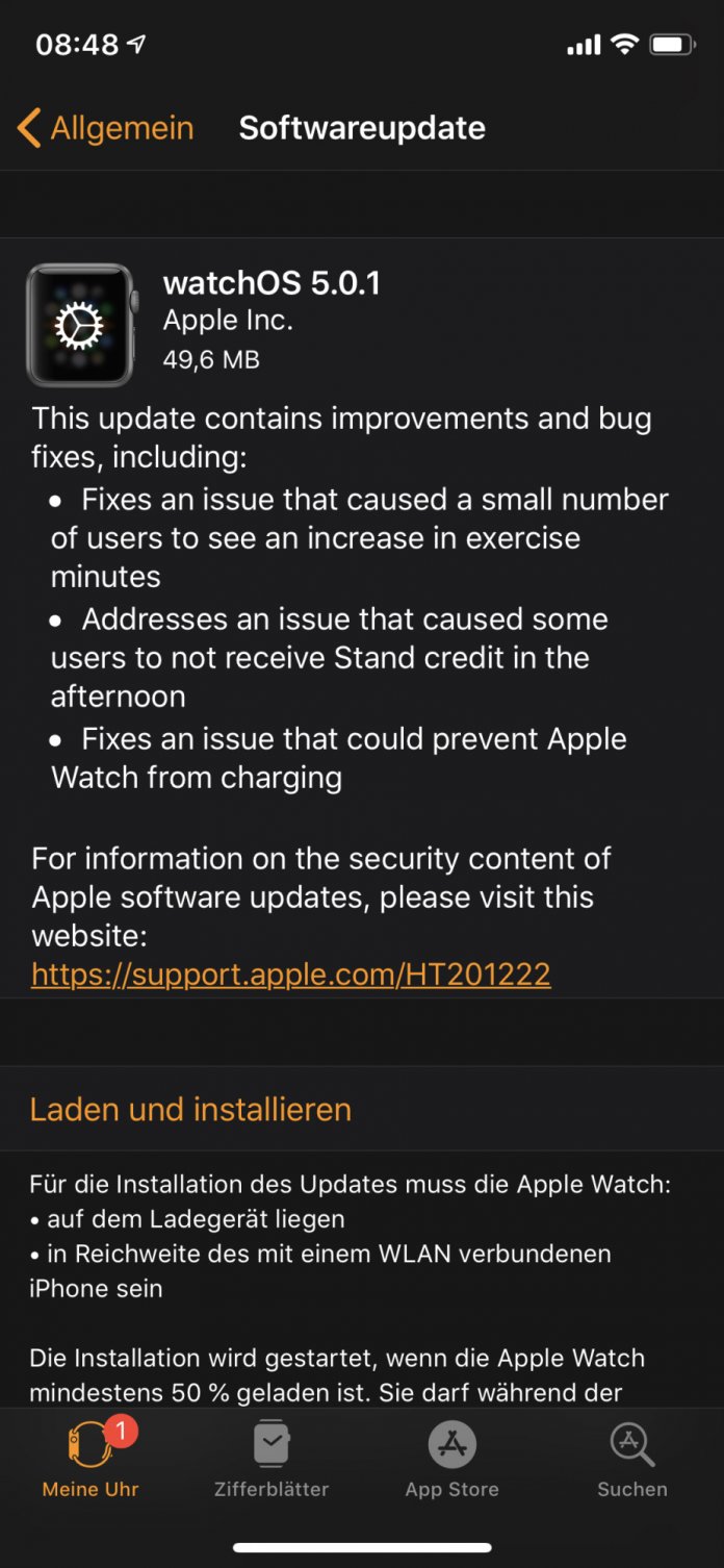 Apples Update-Beschreibung liegt bislang nur auf Englisch vor – offenbar erfolgte die Freigabe kurzfristig.