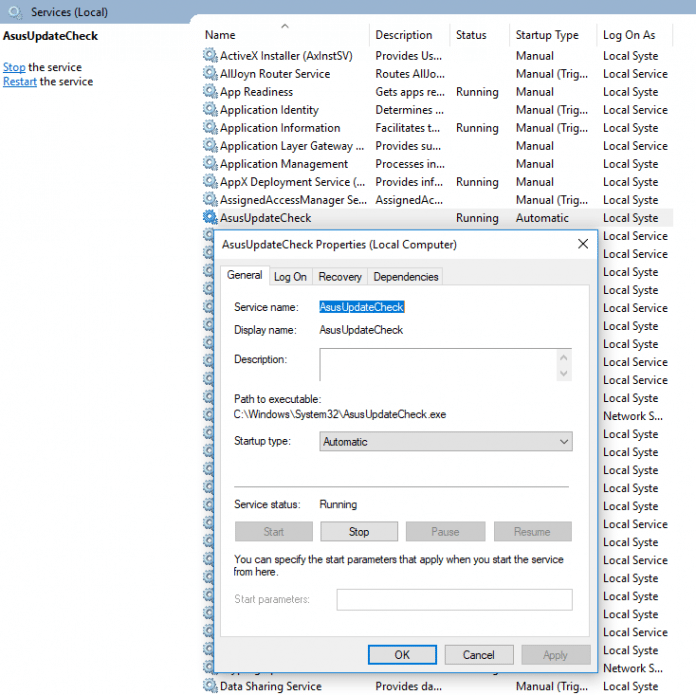 Asus Armoury Crate richtet unter Windows den Dienst AsusUpdateCheck ein.