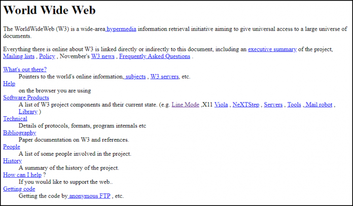 &quot;Web-Brutalismus&quot; vom Feinsten: Die erste Website im frühen WWW.