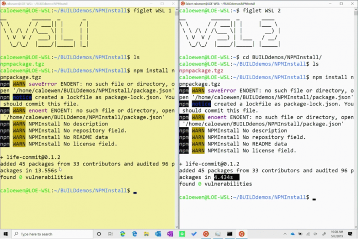 WSL 2 bietet deutlich schnellere Dateisystemoperationen, hier am Beispiel npm install
