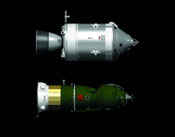 Apollo und LOK (unten) im Größenvergleich. Das zehn Tonnen schwere LOK hätte Platz für zwei Kosmonauten geboten und Energie aus Brennstoffzellen erzeugt.