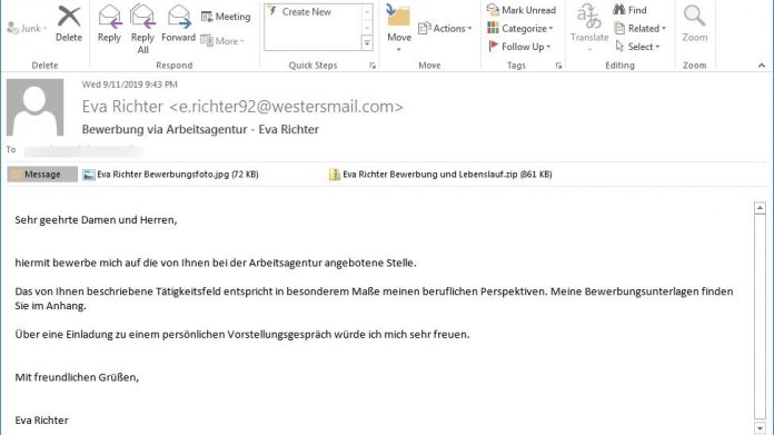Fake-Bewerbung von "Eva Richter" hat Erpressungstrojaner Ordinypt im Gepäck