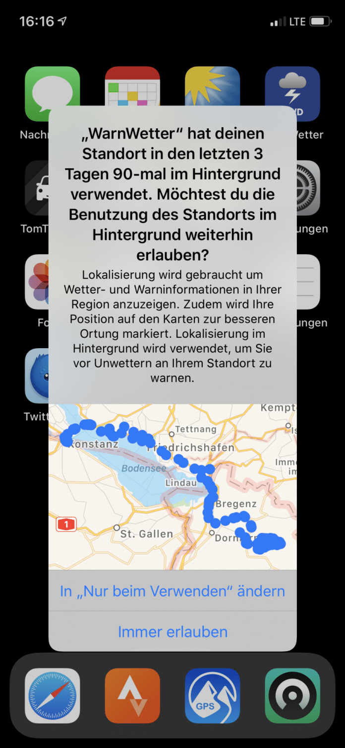 iOS 13 erinnert regelmäßig daran, wenn Apps im Hintergrund den Standort abfragen können.