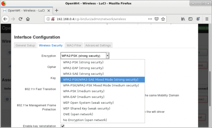 Erste Unterstützung für WPA3: Die besonders frische Version von &quot;hostapd&quot; erlaubt OpenWrt 19.07 auf geeigneter Hardware die Einrichtung des neuen Sicherheitsstandards für Drahtlosnetzwerke.