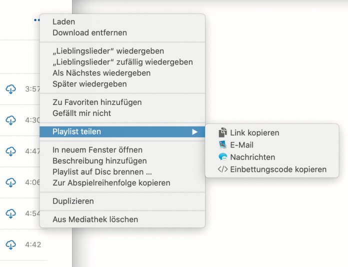 Playlists teilen Sie in der Musik-App in macOS Catalina ganz einfach über das Kontextmenü mit Freunden und Bekannten.